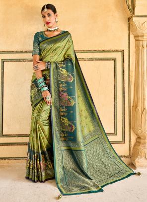 Pista Green Tissue Silk Wedding Wear Kanjivaram Saree