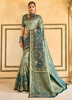 Sea Green Tissue Silk Wedding Wear Kanjivaram Saree