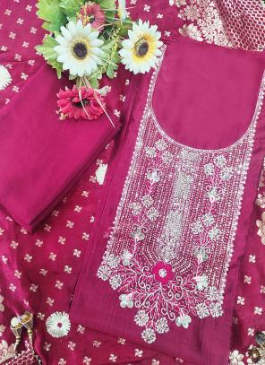 Maroon Chanderi Silk Wedding Wear Hand Work Salwar Suit