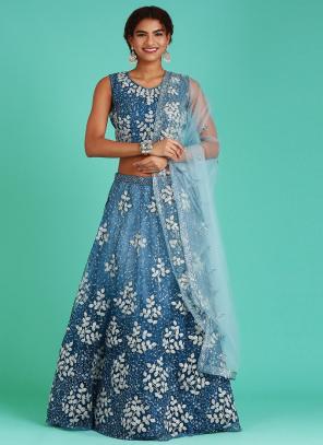 BLUE Net Wedding Wear Sequins Work Lehenga Choli