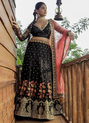 Black Net Silk Wedding Wear Embroidery Work Lehenga Choli