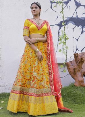 Light Yellow Net Silk Wedding Wear Embroidery Work Lehenga Choli