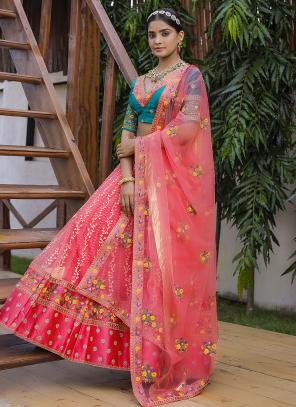 Pink Net Silk Wedding Wear Embroidery Work Lehenga Choli