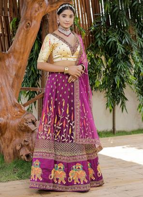 Purple Net Silk Wedding Wear Embroidery Work Lehenga Choli
