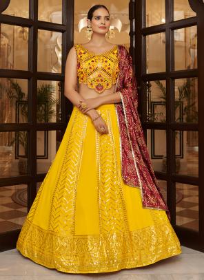 Yellow Georgette Wedding Wear Sequins Work Lehenga Choli