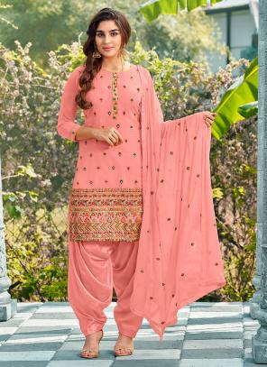 Pink Faux Georgette Traditional Wear Sequins Work Patiyala Suit