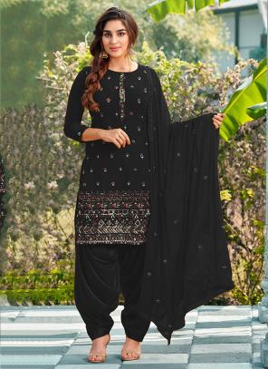 BLACK Faux Georgette Traditional Wear Embroidery Work Patiyala Suit
