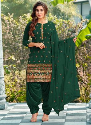 Green Faux Georgette Traditional Wear Embroidery Work Patiyala Suit