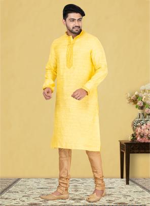 Yellow Jamewar silk Traditional Wear Weaving Kurta Pajama