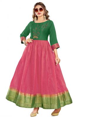 Green Pure Organza Traditional Wear Hand Work Gown