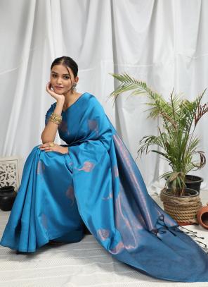 Sky Blue Soft Silk Festival Wear Weaving Saree