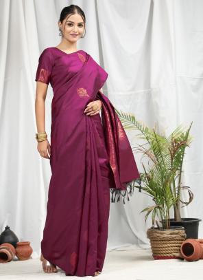 Violet Soft Silk Festival Wear Weaving Saree