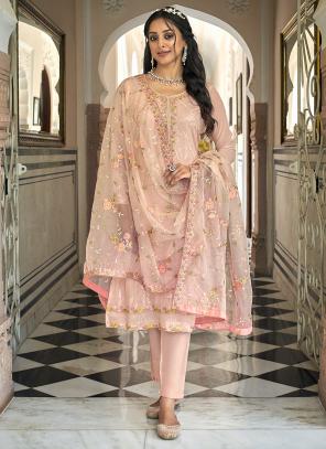 Light Pink Faux Georgette Festival Wear Embroidery Work Salwar Suit