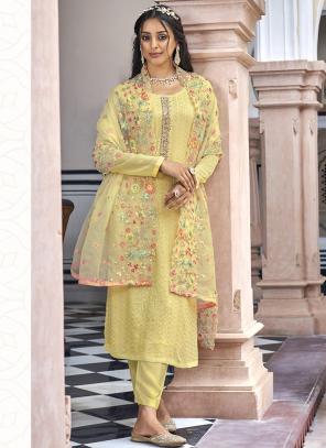 Yellow Faux Georgette Festival Wear Embroidery Work Salwar Suit