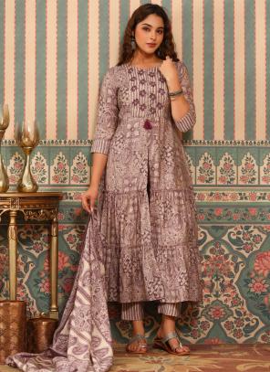 Purple Fancy Festival Wear Embroidery Work Readymade Salwar Suit