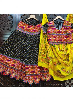 Black Rayon Cotton Traditional Wear Printed Work Lehenga Choli