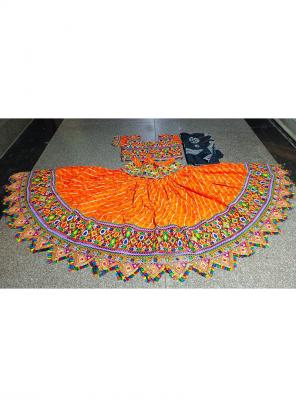 Orange Pure Cotton Party Wear Mirror Work Lehenga Choli