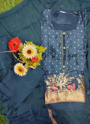Blue Dola Silk Festival Wear Hand Work Salwar Suit