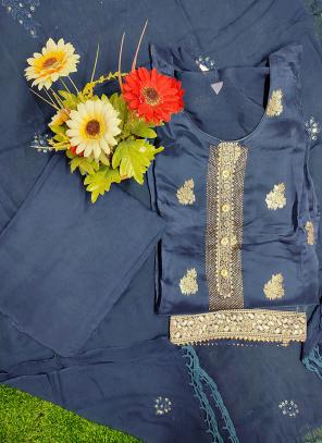Navy Blue Dola Silk Festival Wear Hand Work Salwar Suit