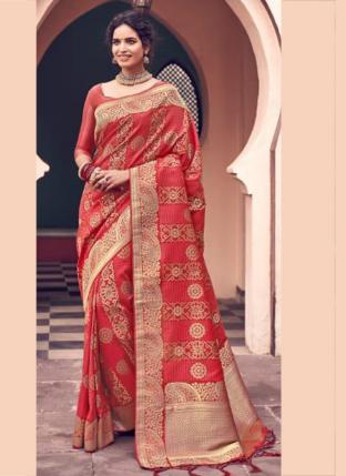 Pink Banarasi Wedding Wear Heavy Embroidery Work Saree