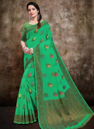 Cotton Silk Green Traditional Wear Weaving Saree