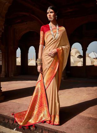 Beige Silk Reception Wear Weaving Saree