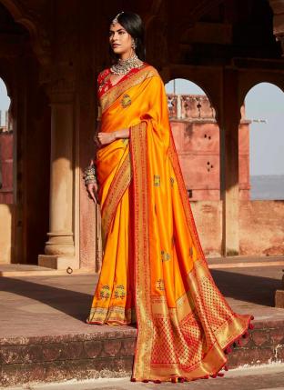 Orange Silk Reception Wear Weaving Saree