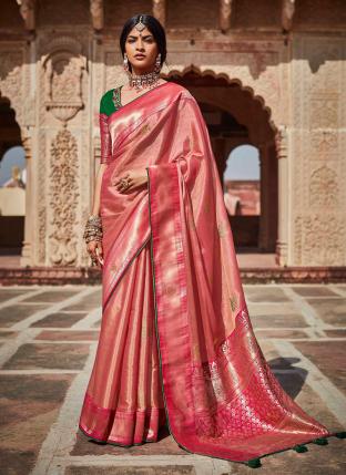 Pink Silk Reception Wear Weaving Saree