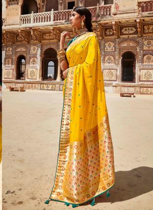 Yellow Silk Reception Wear Weaving Saree