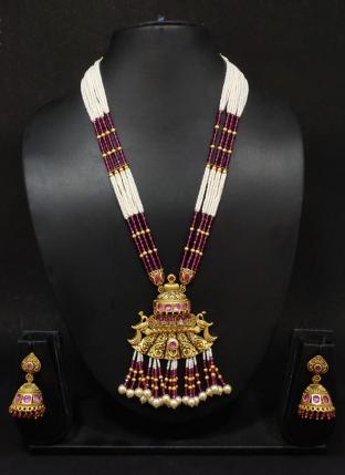 Purple Traditional Long Necklace With Earrings