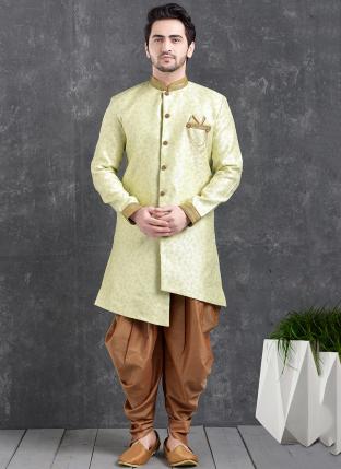 Light green Jaqurd Silk Brocade Festival Wear Pintux Peshawari Indo Western