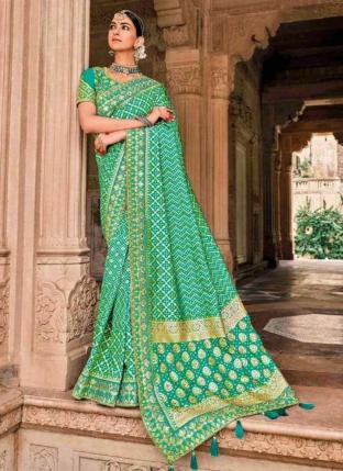 Teal green Pure Silk Reception Wear Weaving Saree