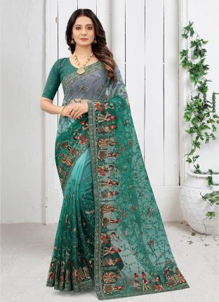 Rama Net Wedding Wear Coding Work Saree