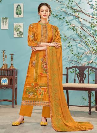 Yellow Pure Muslin Daily Wear Digital Printed Palazzo Suit