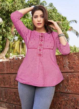 Pink Rayon Casual Wear Embroidery Work Top