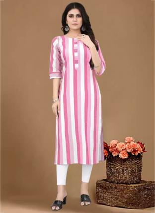 Pink Pure Cotton Daily Wear Weaving Kurti