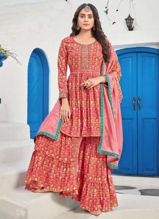 Pink Pure Muslin Traditional Wear Embroidery Work Readymade Salwar Suit