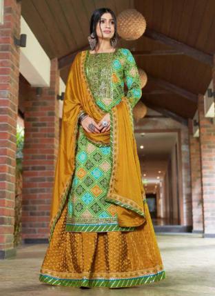Green Rayon Festival Wear Bandhani Readymade Salwar Suit