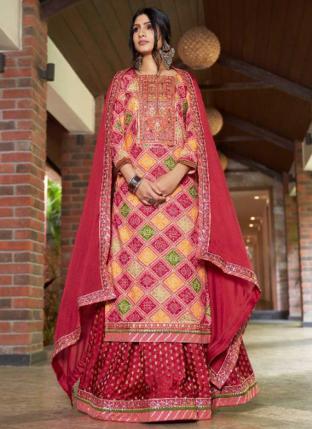 Pink Rayon Festival Wear Bandhani Readymade Salwar Suit