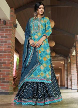 Sky blue Rayon Festival Wear Bandhani Readymade Salwar Suit