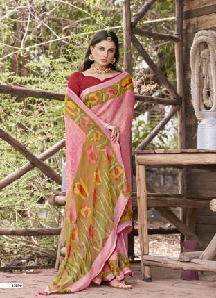 Light Pink Brasso Traditional Wear Printed Work Saree
