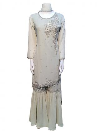 Beige Georgette Wedding Wear Embroidery Work Readymade Salwar Suit