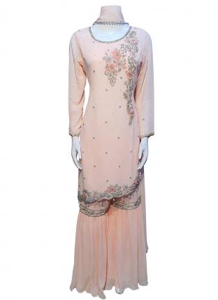 Peach Georgette Wedding Wear Embroidery Work Readymade Salwar Suit