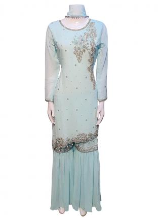 Sky blue Georgette Wedding Wear Embroidery Work Readymade Salwar Suit