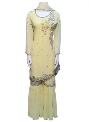 Yellow Georgette Wedding Wear Embroidery Work Readymade Salwar Suit
