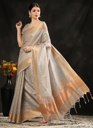 Dusty Grey Silk Festival Wear Weaving Saree