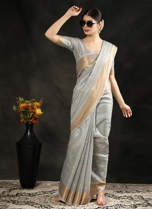 Light Grey Silk Festival Wear Weaving Saree