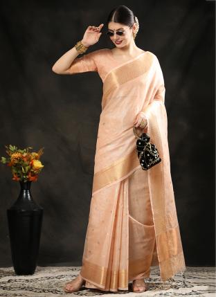 Peach Silk Festival Wear Weaving Saree