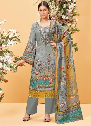 Grey Pure Jam Casual Wear Digital Printed Salwar Suit