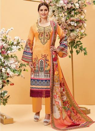 Orange Pure Jam Casual Wear Digital Printed Salwar Suit